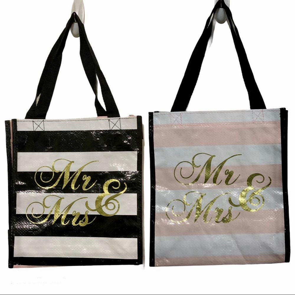 Wedding Mr & Mrs Striped Reusable Bags Set of 2